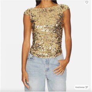 Free People Late Last Night Tee Gold Sequin Size XS